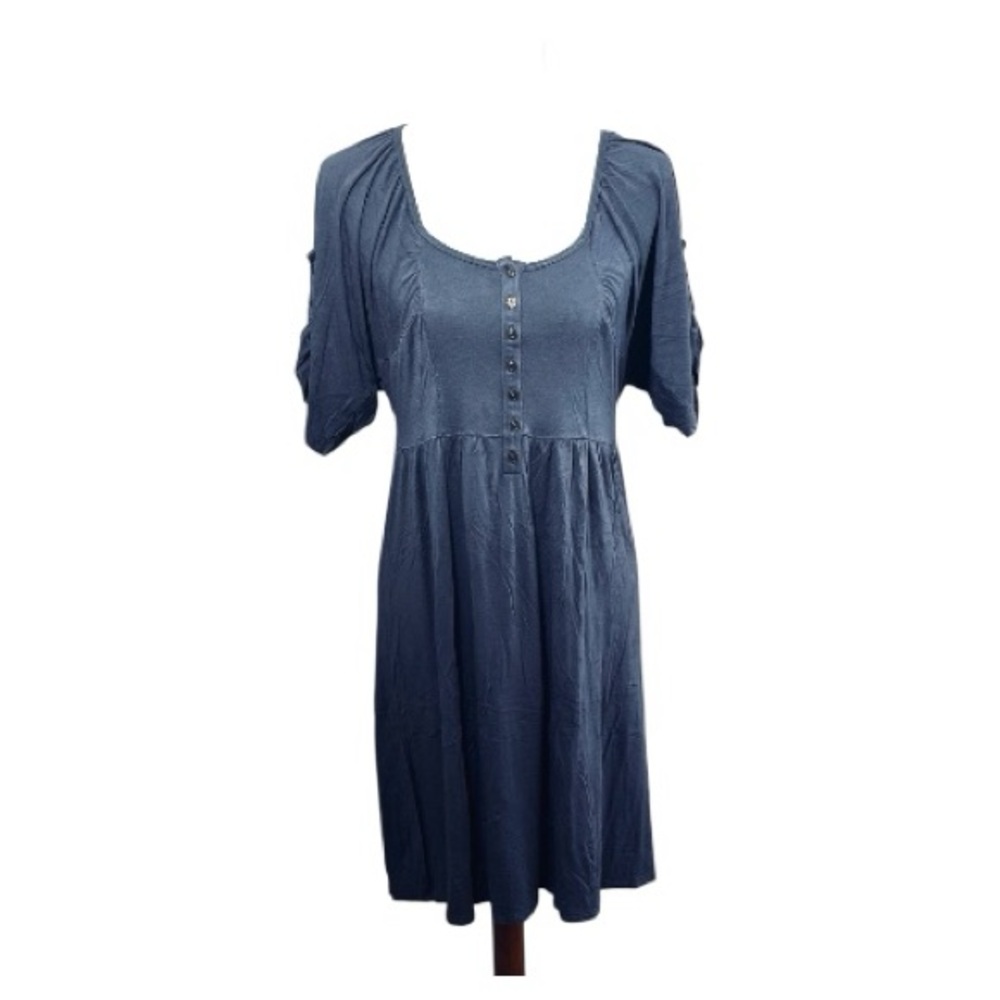 Soma Soft Knit Dress Gray Short Sleeve Button Front Midi Casual Lounge Size M